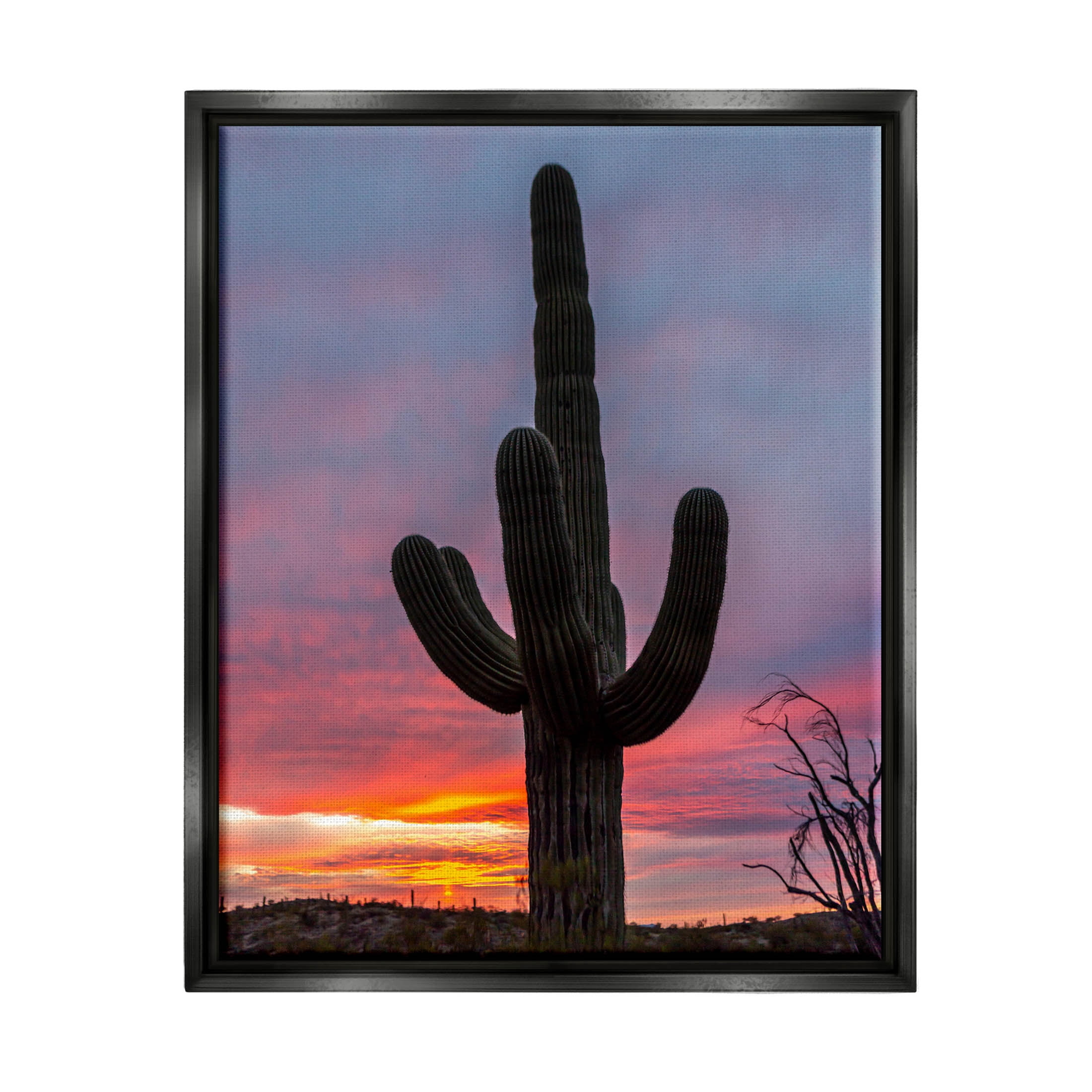 Looming Desert Cactus Silhouette Landscape Photograph Jet Black Framed Art Print Wall Art