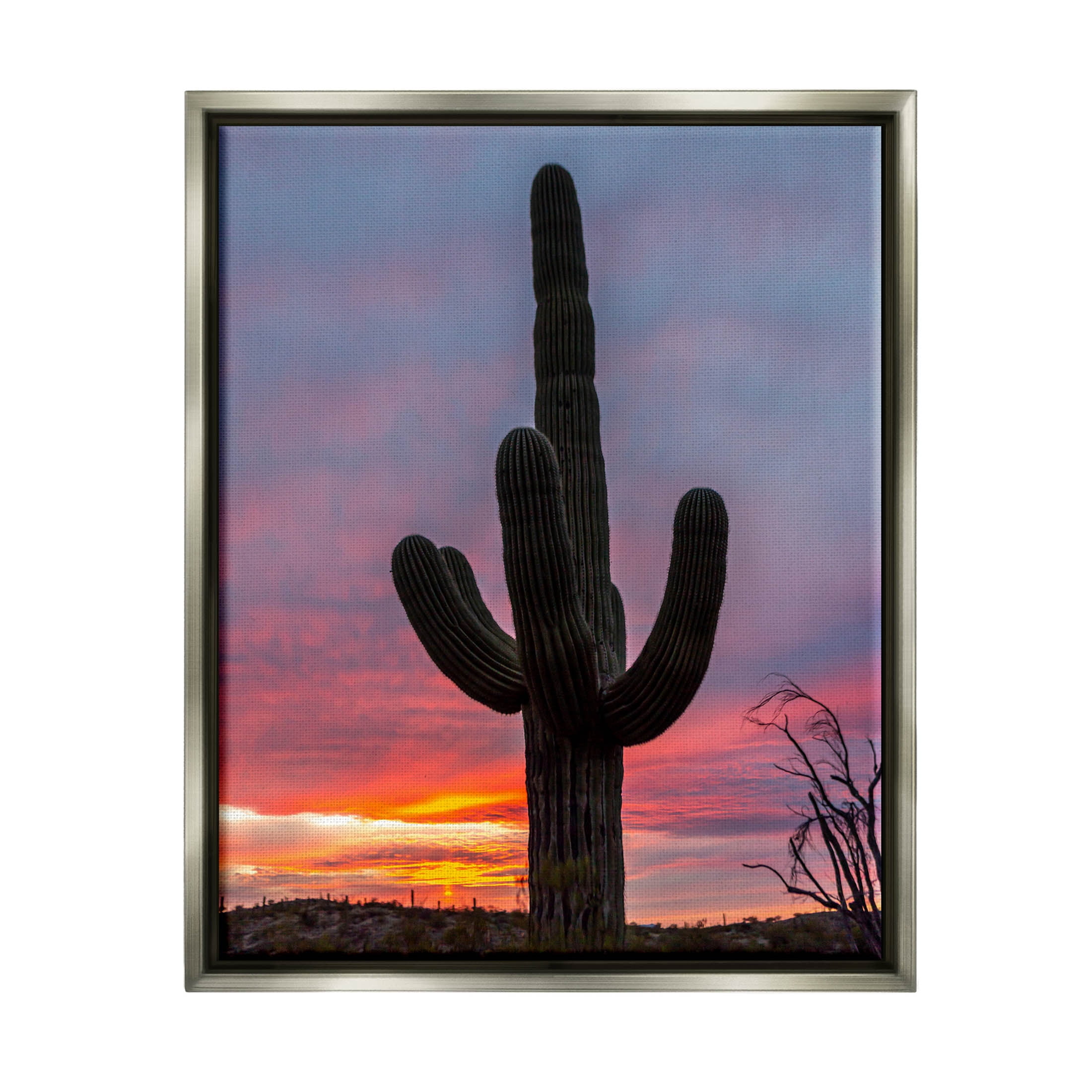 Looming Desert Cactus Silhouette Landscape Photograph Luster Gray Framed Art Print Wall Art