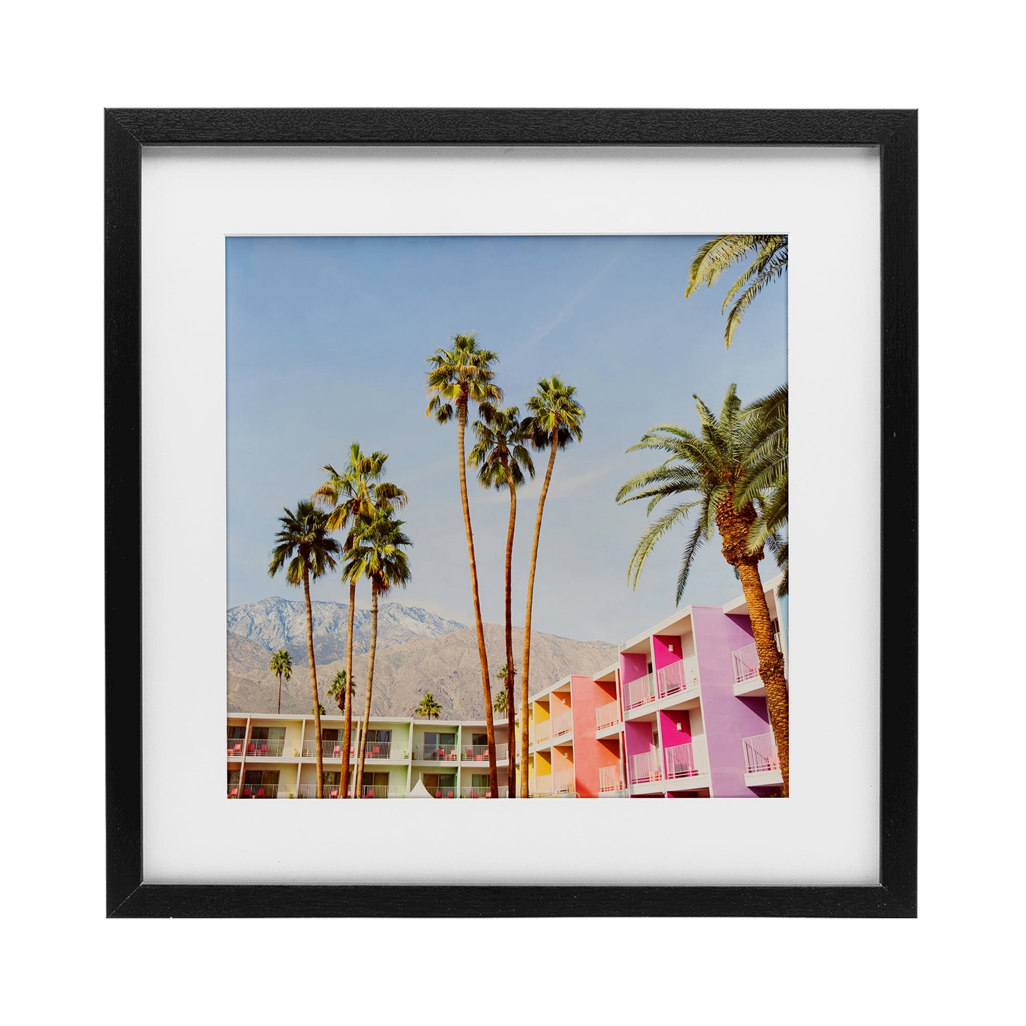 Looming Palms over Resort Black Framed Print Under Glass, design by LISH Creative