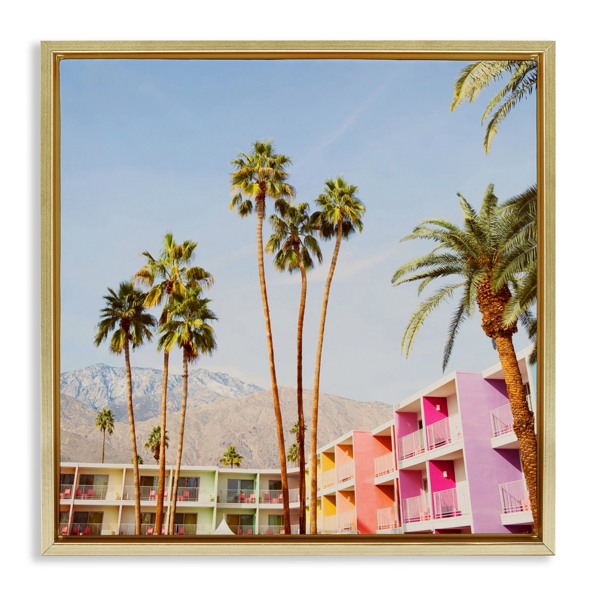 Looming Palms over Resort Gold Framed Floater Canvas Wall Art, design by LISH Creative