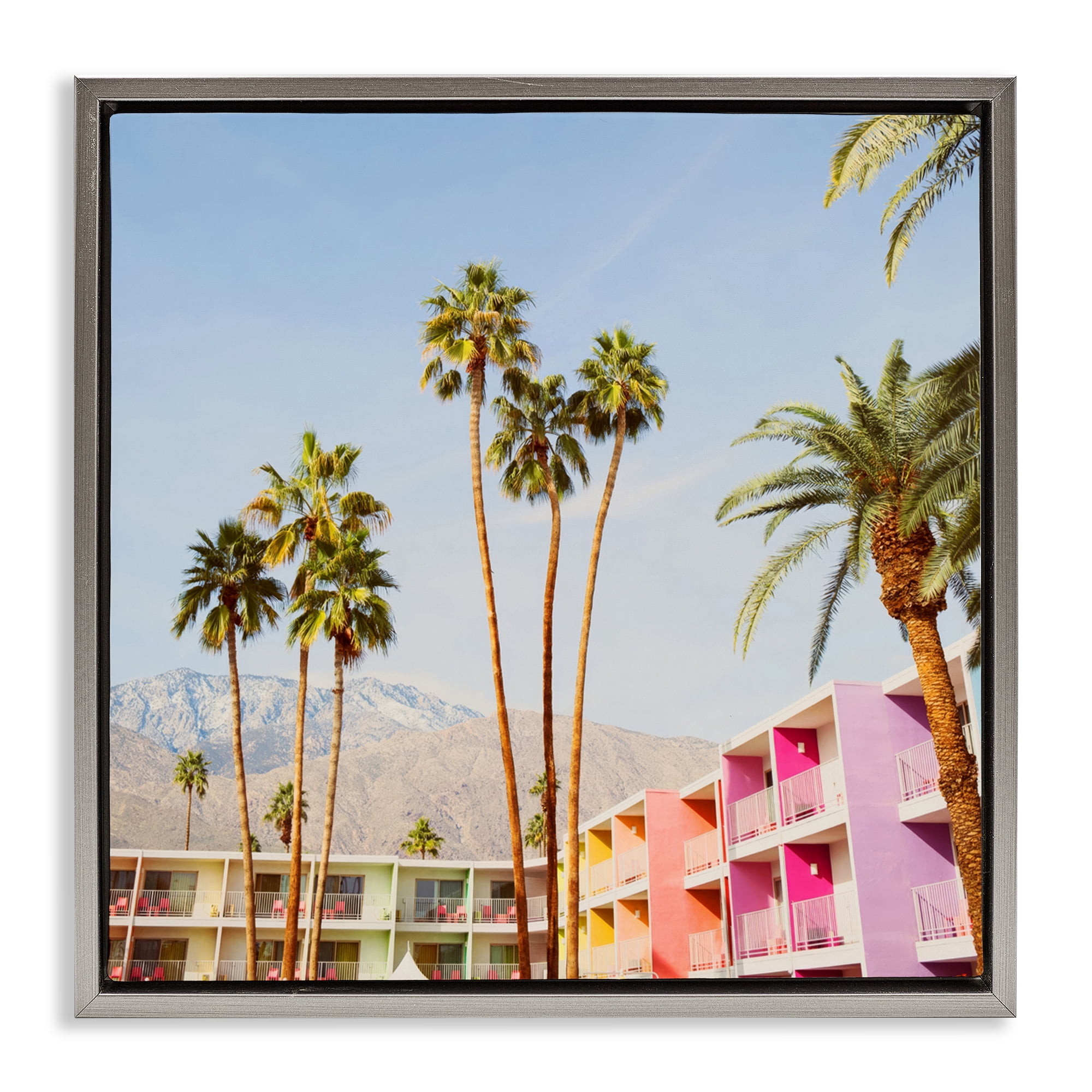Looming Palms over Resort Gray Framed Floater Canvas Wall Art, design by LISH Creative