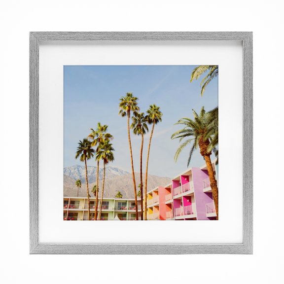 Looming Palms over Resort Gray Framed Print Under Glass, design by LISH Creative