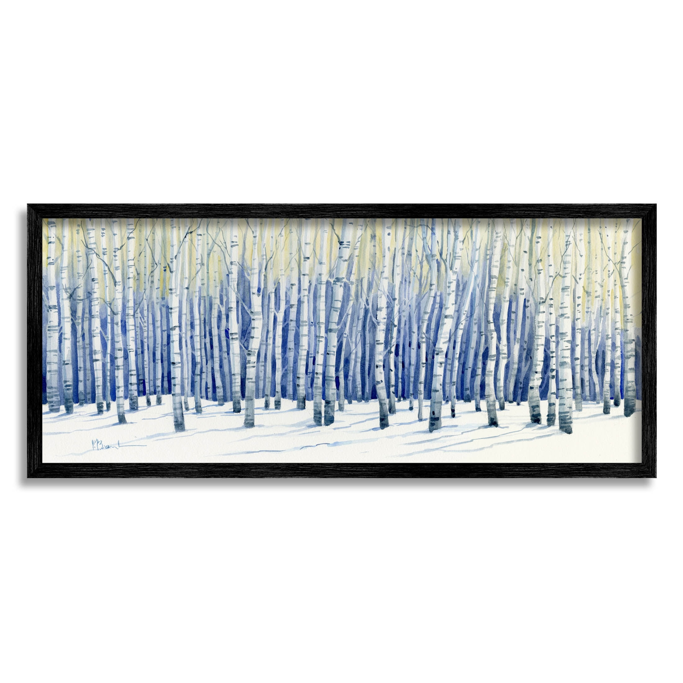 Winter Birch Trees Landscape Print on Canvas with Black Frame