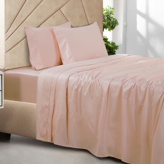 Loomsnest 100% Long Staple Cotton 400 Thread Count Sateen Sheet Set, Wrinkle Resistant, Deep Pocket, Fits up to 18", Twin, Blush