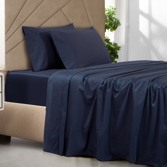Loomsnest 100% Long Staple Cotton 400 Thread Count Sateen Sheet Set, Wrinkle Resistant, Deep Pocket, Fits up to 18", Twin, Navy