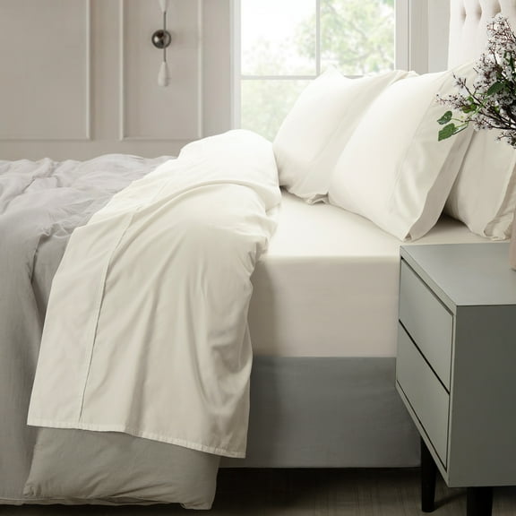 Loomsnest 100% Long Staple Cotton 400 Thread Count Sateen Sheet Set, Wrinkle Resistant, Deep Pocket, Fits up to 18", Full, Ivory