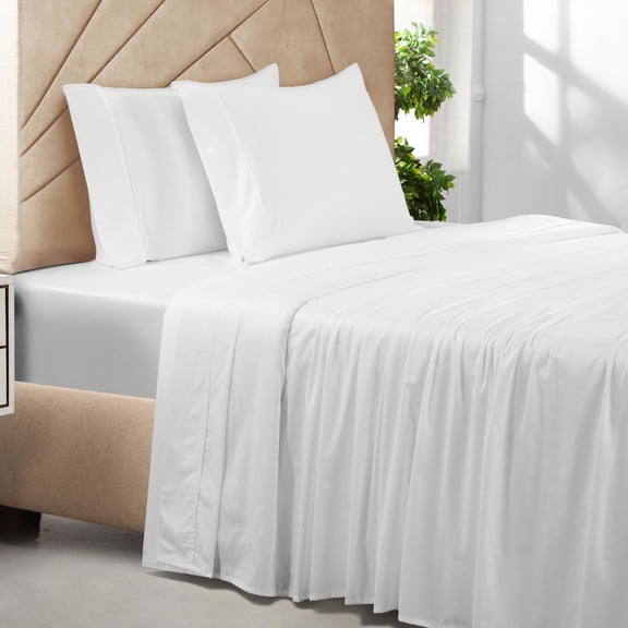 Loomsnest 100% Long Staple Cotton 400 Thread Count Sateen Sheet Set, Wrinkle Resistant, Deep Pocket, Fits up to 18", Full, White