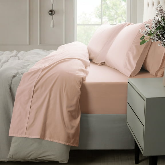 Loomsnest 4 Piece King Size Sheets Set, 400 TC Sateen Wrinkle Resistant, 100% Cotton Sheets, Blush