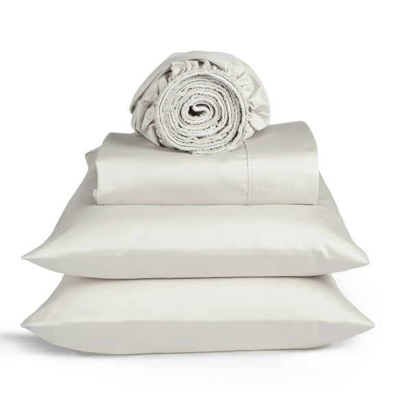 Loomsnest 4 Piece King Size Sheets Set, 400 TC Sateen Wrinkle Resistant, 100% Cotton Sheets, Light Gray