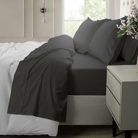 Loomsnest 4 Piece King Size Sheets Set, 400 TC Sateen Wrinkle Resistant, 100% Cotton Sheets, Gifts for Thanksgiving, Dark Gray