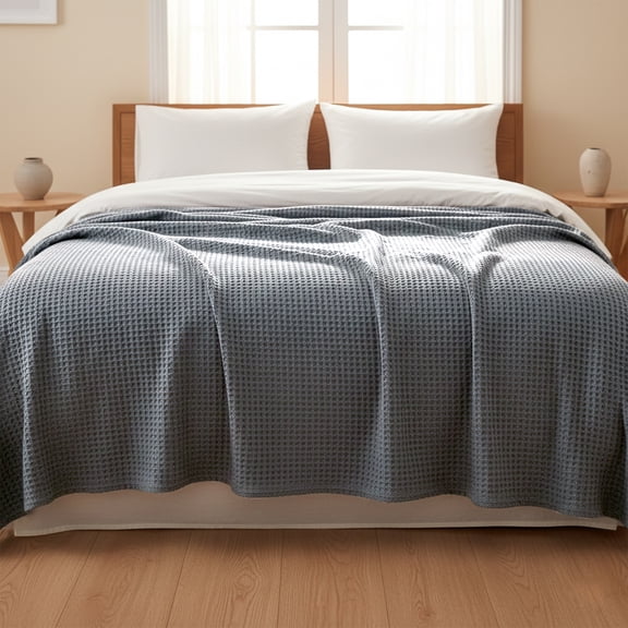 Loomsnest Ultra Soft Light Gray Twin Waffle Blanket, 100% Cotton Blanket for Bed, Sofa & Couch, Waffle Weave All Season Throw for Hot Sleeper, Lightweight & Breathable, 60" x 90"