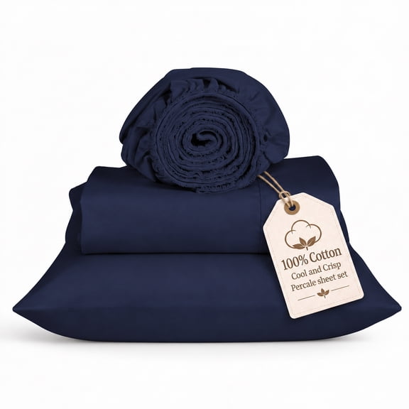 Loomsnest 3 Piece Twin Sheets Set, Cool & Crisp Percale, 100% Cotton Sheets, Deep Pockets, Navy