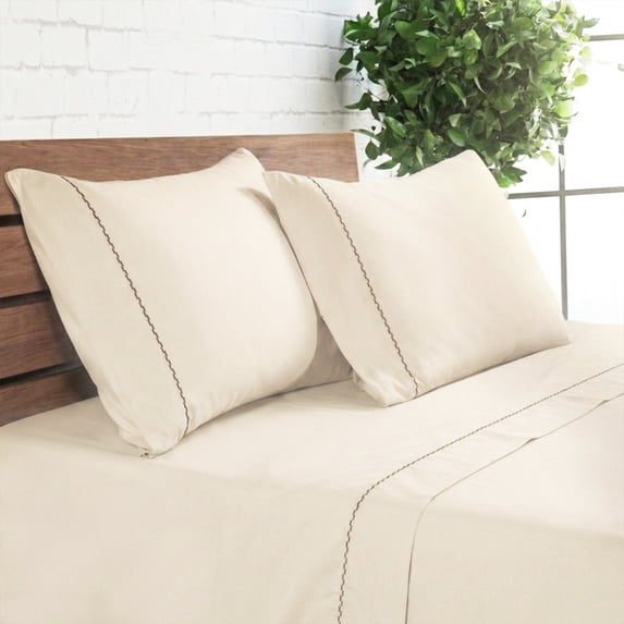 Loomsnest Luxury 1800 Series Brushed Microfiber 3 Piece Twin Size Sheet Set, Wrinkle Resistant, Deep Pocket (Fits up to 16"), Beige