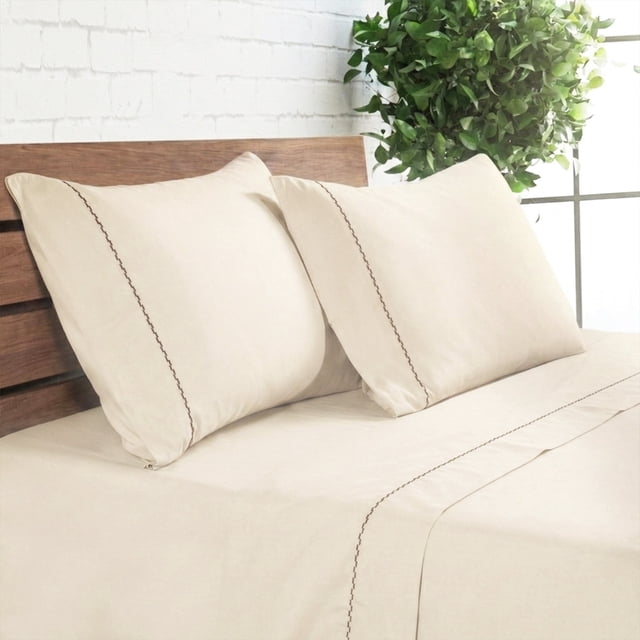 Loomsnest 1800 Series Double Brushed Microfiber 3 Piece Twin Sheet Set, Hotel Style, Wrinkle & Fade Resistant, 16 Inch Deep Pocket, Beige
