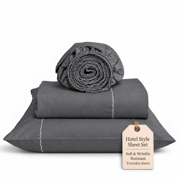 Loomsnest 1800 Series Double Brushed Microfiber 3 Piece Twin Sheet Set, Hotel Style, Wrinkle & Fade Resistant, 16 Inch Deep Pocket, Dark Gray
