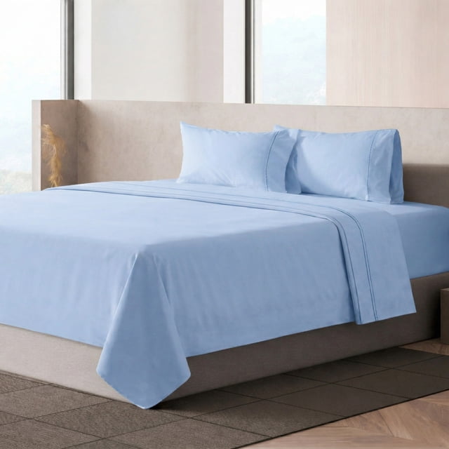 Loomsnest 4 Piece Full Size Bed Sheets Set, Cool & Crisp Percale, 100% Cotton Sheets, Deep Pockets, Light Blue