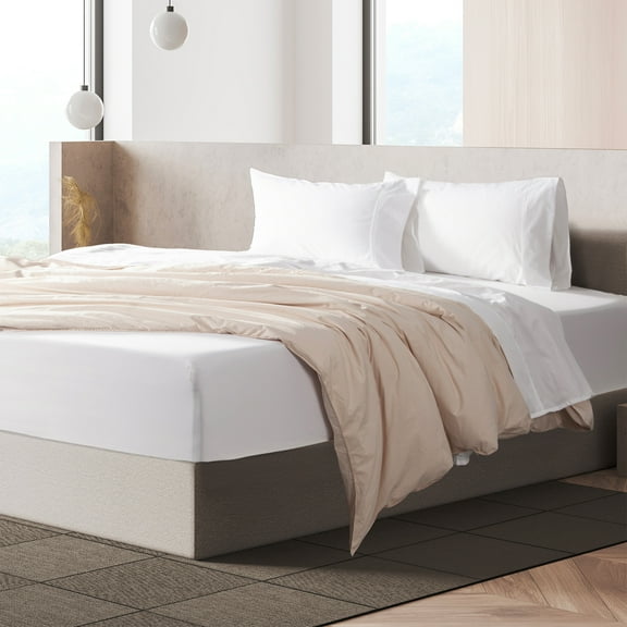 Loomsnest 4 Piece Full Size Bed Sheets Set, Cool & Crisp Percale, 100% Cotton Sheets, Deep Pockets, White