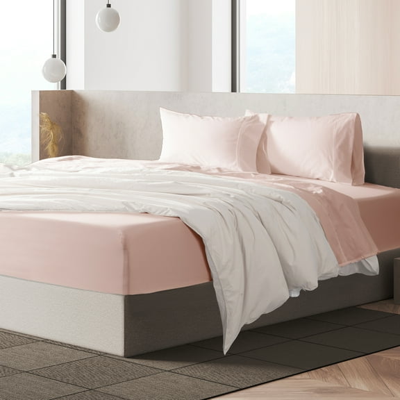 Loomsnest 4 Piece Full Size Bed Sheets Set, Cool & Crisp Percale, 100% Cotton Sheets, Deep Pockets, Blush