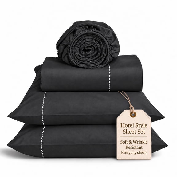 Loomsnest 1800 Series Double Brushed Microfiber 4 Piece Full Sheet Set, Hotel Style, Wrinkle & Fade Resistant, 16 Inch Deep Pocket, Black