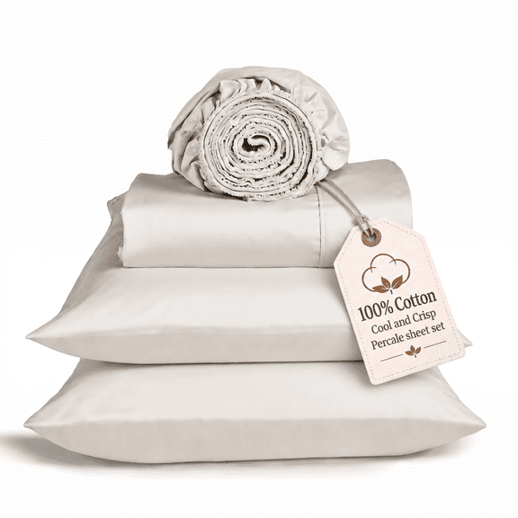 Loomsnest 4 Piece King Size Sheets Set, Cool & Crisp Percale, 100% Cotton Sheets, Deep Pockets, Ivory