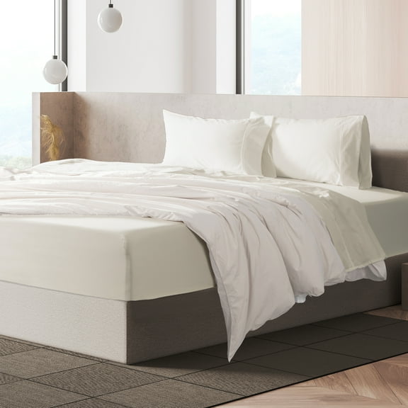 Loomsnest 4 Piece King Size Sheets Set, Cool & Crisp Percale, 100% Cotton Sheets, Deep Pockets, Ivory