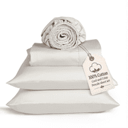 Loomsnest 4 Piece King Size Sheets Set, Cool & Crisp Percale, 100% Cotton Sheets, Deep Pockets, Light Gray