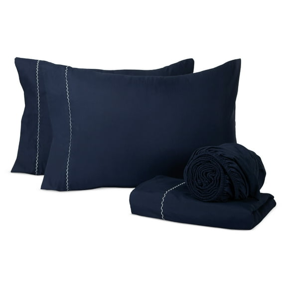 Loomsnest Luxury 1800 Series Brushed Microfiber 4 Piece King Size Sheet Set, Wrinkle Resistant, Deep Pocket (Fits up to 16"), Navy