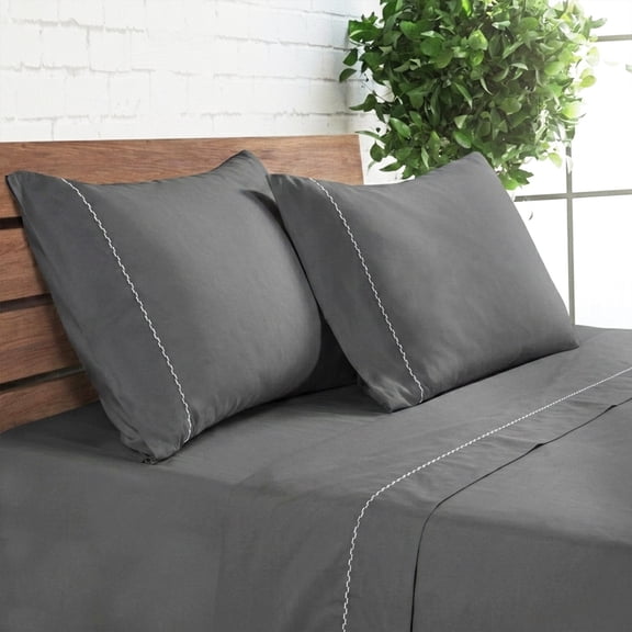 Loomsnest Luxury 1800 Series Brushed Microfiber 4 Piece King Size Sheet Set, Wrinkle Resistant, Deep Pocket (Fits up to 16"), Dark Gray