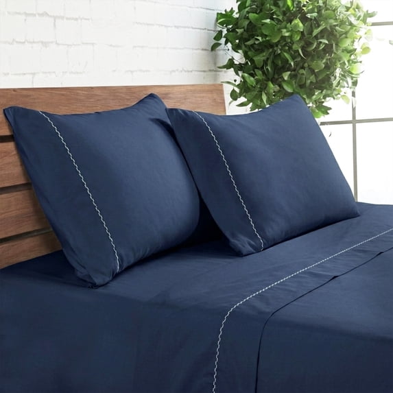 Loomsnest 1800 Series Double Brushed Microfiber 4 Piece King Sheet Set, Hotel Style, Wrinkle & Fade Resistant, 16 Inch Deep Pocket, Navy