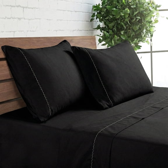 Loomsnest Luxury 1800 Series Brushed Microfiber 4 Piece King Size Sheet Set, Wrinkle Resistant, Deep Pocket (Fits up to 16"), Black
