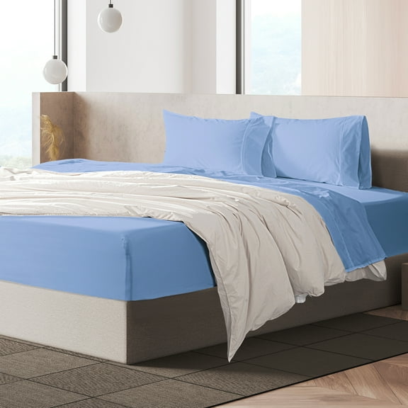 Loomsnest 4 Piece Queen Sheet Set, Cool & Crisp Percale, 100% Cotton Sheets, Deep Pockets, Light Blue
