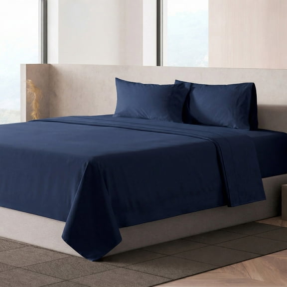 Loomsnest 4 Piece Queen Sheet Set, Cool & Crisp Percale, 100% Cotton Sheets, Deep Pockets, Navy
