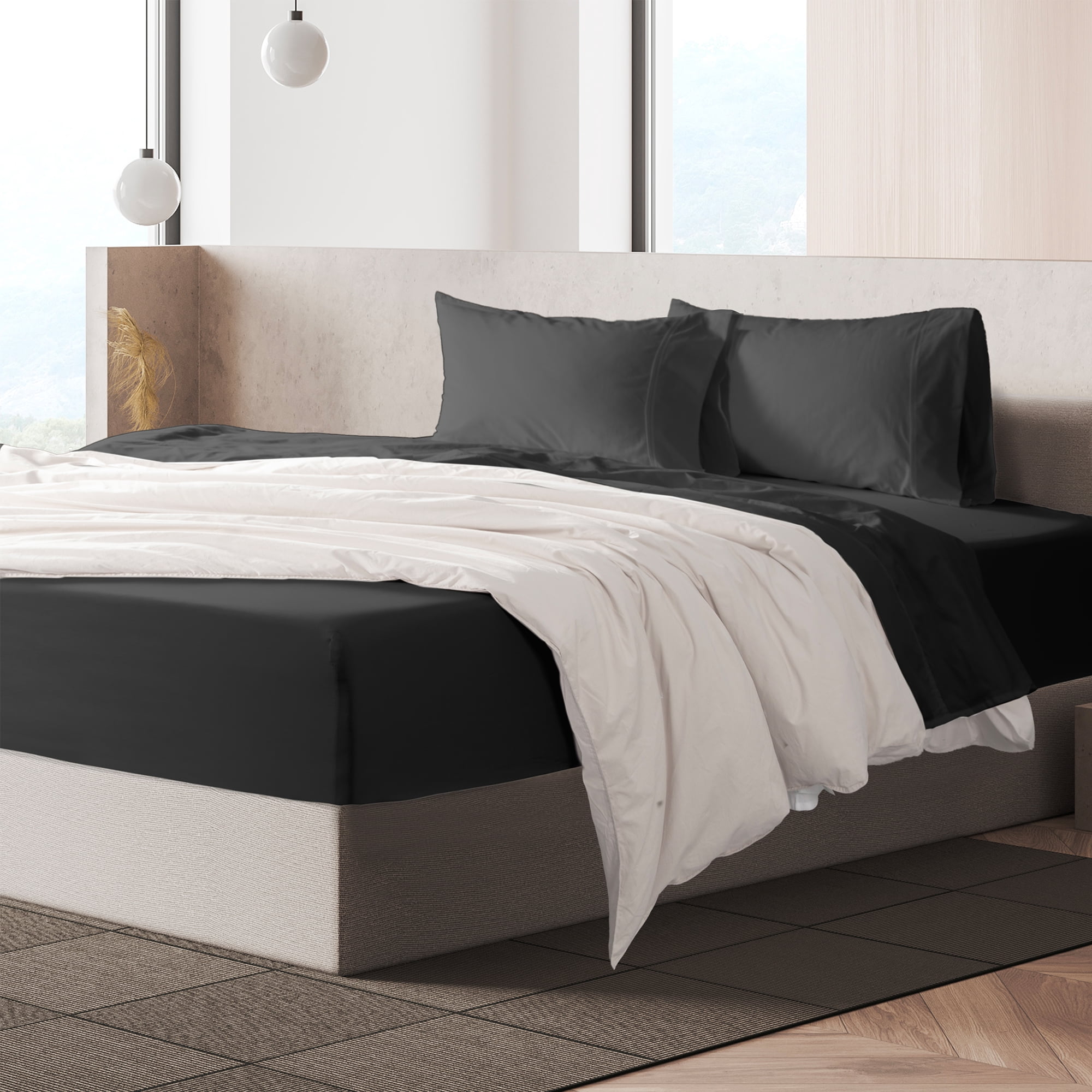 Loomsnest 4 Piece Queen Sheet Set, Cool & Crisp Percale, 100% Cotton Sheets, Deep Pockets, Dark Gray