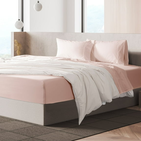 Loomsnest 4 Piece Queen Sheet Set, Cool & Crisp Percale, 100% Cotton Sheets, Deep Pockets, Blush
