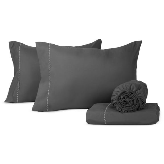 Loomsnest 1800 Series Hotel Quality 4 Piece Queen Sheet Set, Wrinkle Resistant, Deep Pockets, Dark Gray