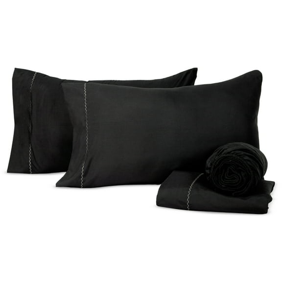 Loomsnest Luxury 1800 Series Brushed Microfiber 4 Piece Queen Size Sheet Set, Wrinkle Resistant, Deep Pocket (Fits up to 16"), Black