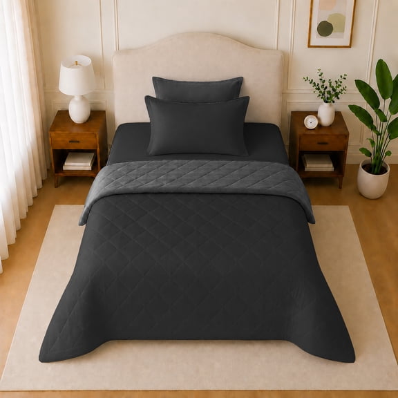 Loomsnest 2-Piece Twin Comforter Set, All Season Duvet Insert, Soft, Lightweight, Diamond Stitched, Reversible Down Alternative Comforter (Black & Dark Gray)