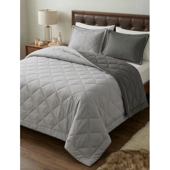 Loomsnest 2-Piece Twin Comforter Set, All Season Duvet Insert, Soft, Lightweight, Diamond Stitched, Reversible Down Alternative Comforter (Light Gray & Dark Gray)