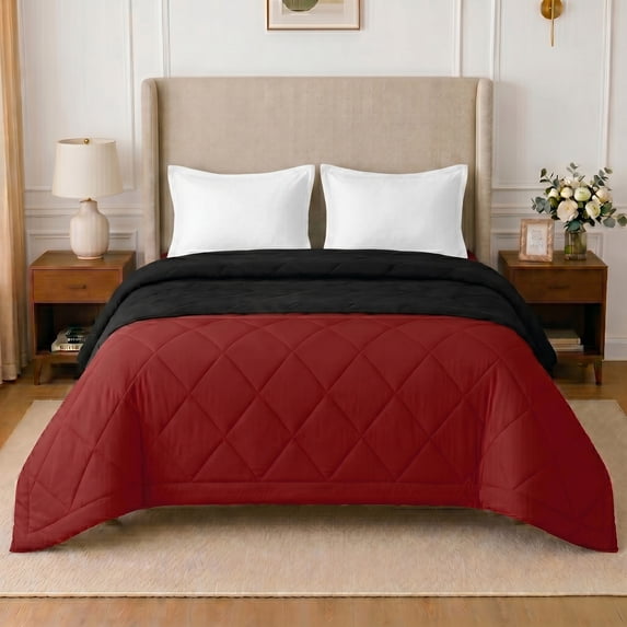 Loomsnest Diamond Quilted Comforter King Size, All Season, Soft, Lightweight, Reversible Down Alternative Duvet Insert (Red & Black)