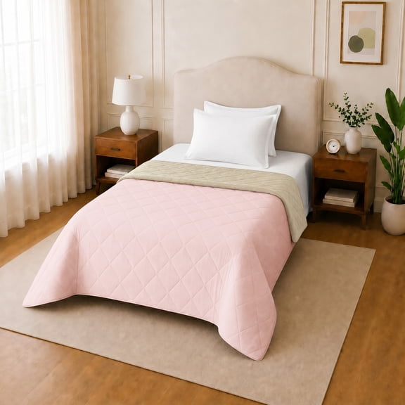Loomsnest Diamond Quilted Twin Comforter, All Season, Soft, Lightweight, Reversible Down Alternative Duvet Insert (Pink & Beige)