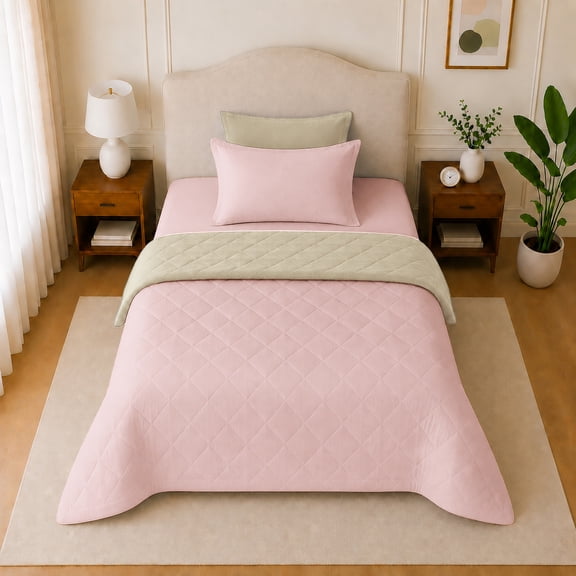 Loomsnest 2-Piece Twin Comforter Set, All Season Duvet Insert, Soft, Lightweight, Diamond Stitched, Reversible Down Alternative Comforter (Pink & Beige)