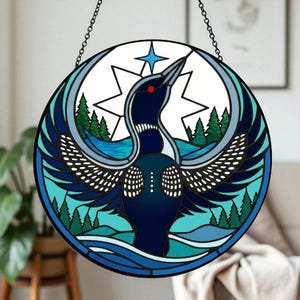 Loon Glass Suncatcher, Lighthouse Lake House Decor, Bird Lover Gift, Round Window Hanging, Coastal Cabin Art, Suncatcher Window Hanging, 3.5 in