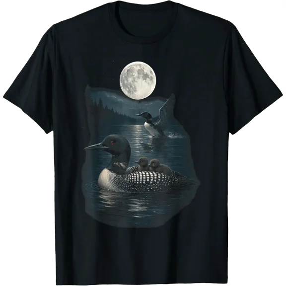 Loon Lake Moonlight Nature Scenery T-Shirt