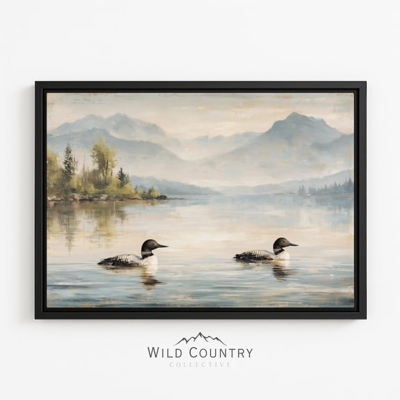 Loon Lake with Pair of Common Loons on Soft Blue Poster