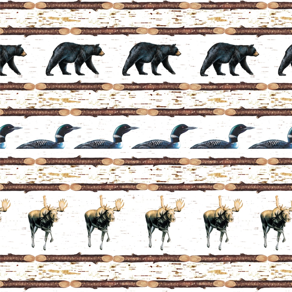 Log Pattern Wrapping Paper Loon Moose Bear Lodge Log Cabin Premium Roll Gift Wrap Wrapping Paper ...