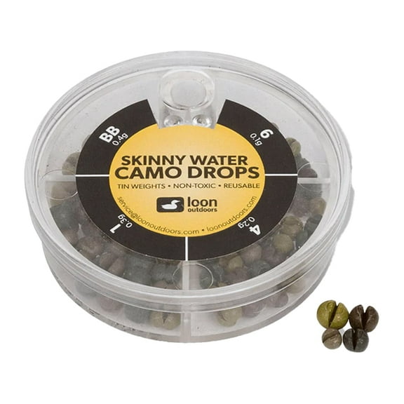 Loon Tin Drops Skinny Water Split Shot Assortment 4 Sizes Camo