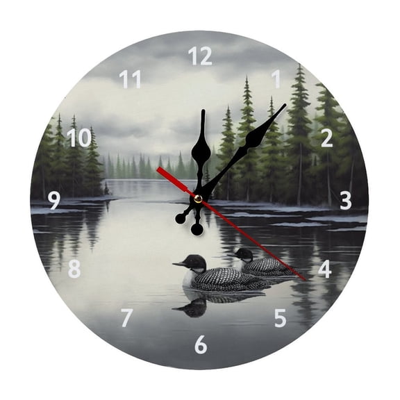 Loon Rustic Farmhouse Style Round Wood Wall Clock, Noiseless Design for Cafe & Classroom Decor