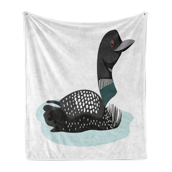 Loon Soft Flannel Fleece Throw Blanket, Digitally Generated Side Graphics of a Loon with Dots and Stripes Animal Pattern, Cozy Plush for Indoor and Outdoor Use, 60" x 80", Multicolor, by Ambesonne