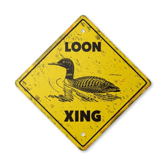 Loon Vintage Crossing Sign Zone Xing | Indoor/Outdoor Plastic | 12" Tall rustic aquatic birds diving bird