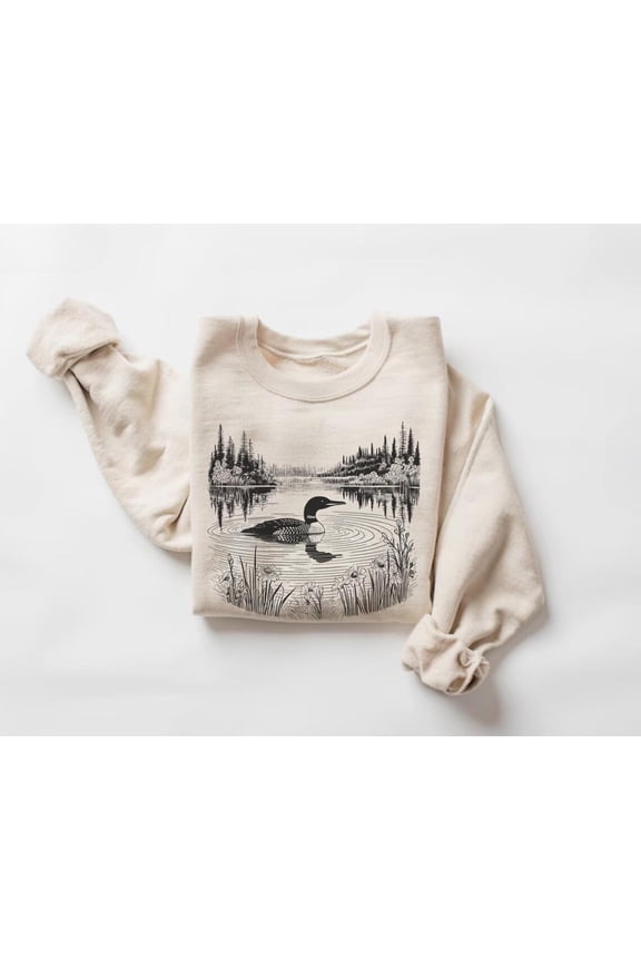 Loon in the Wilderness Crewneck Sweatshirt, Vintage Style Loon Shirt, Birding Bird Watching Sweater505 Sweatshirt All Size S-5XL